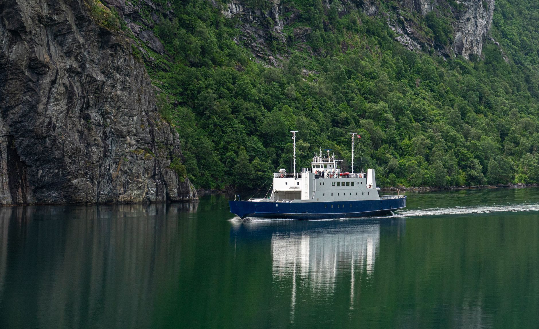 Norwegian fjord ferry view with cliffs
